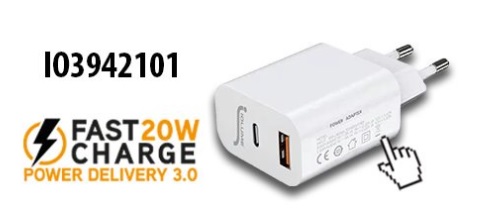 IOLUME IO3942101 – CARICABATTERIA USB-A USB-C Fast Charge 20W